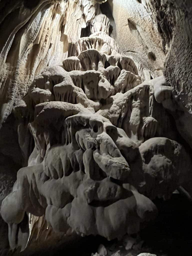 “Unique stalactite and flowstone formations inside Boyden Cavern in Kings Canyon National Park, California.”
